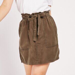 Express High Rise Paperbag Tie Belted Lyocell Mini Skort Shorts Olive Green - S